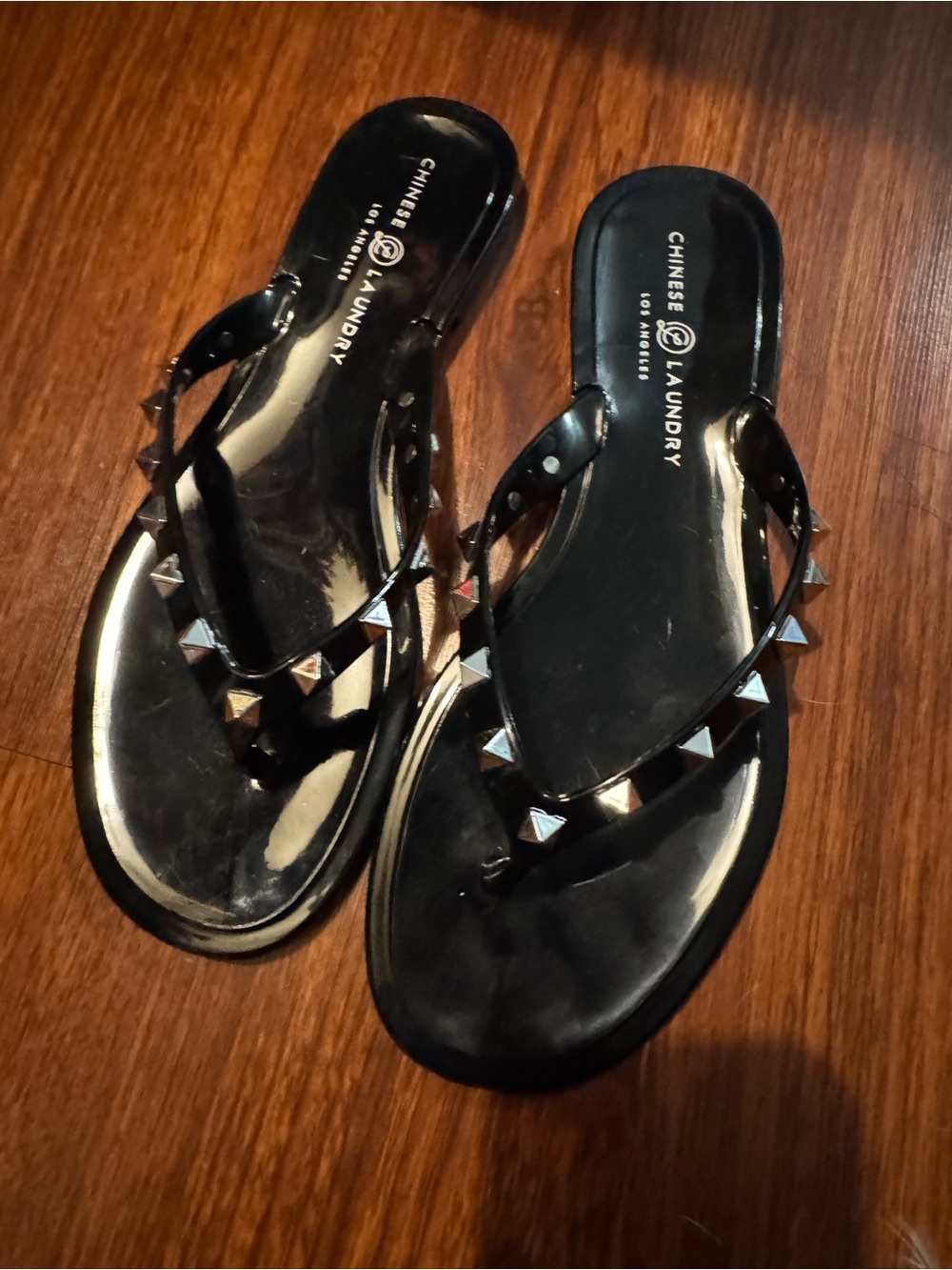 Chinese Laundry Black Studded Jelly Sandals- NEW